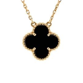 Van Cleef amp Arpels Vintage Alhambra Pendant Necklace 18K Yellow Gold and Onyx Yellow gold 26858968 at Rebag