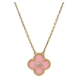 Van Cleef and Arpels Diamond Porcelain Limited Edition Alhambra Rose Gold Necklace at 1st Dibs