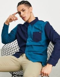 Vans Houser colourblock shirt in navyblue coral at ASOS