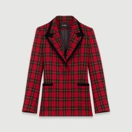 Vanty Plaid Peak-Lapel Blazer  at Maje