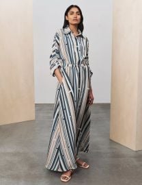 Varana Printed Habotai Silk Ryka Maxi Shirt Dress at The Mile