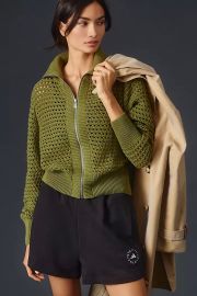 Varley Eloise Full Zip Knit in Fresh Fern at Anthropologie