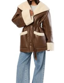 Vegan Leather Bonded Faux Fur Jacket In Brown at Shop Simon