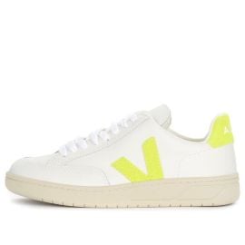 Veja V-12 Leather 39Extra White Neon Green39 XD022649 - KICKS CREW at Kicks Crew