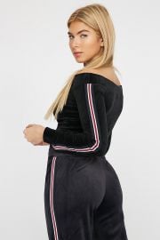 Velour Off The Shoulder Side Stripe Sweatshirt at Urban Planet