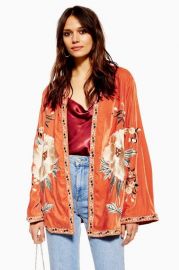 Velvet Embroidered Kimono at Topshop