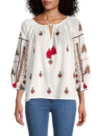 Velvet Nyssa Embroidered Tassel-Tie Top on SALE at Saks Off 5th