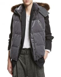 Velvet Puffer Vest with Fur-Trim Hood  Brunello Cucinelli at Bergdorf Goodman