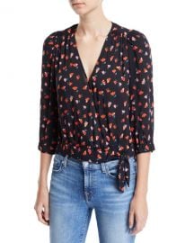 Velvet Rayla Printed 3 4-Sleeve Wrap Top at Neiman Marcus