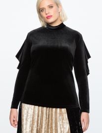 Velvet Ruffle Sleeve Mock Neck Top by Eloquii at Eloquii