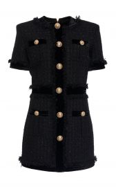 Velvet-Trimmed Frayed Metallic Tweed Mini Dress by Balmain at Moda Operandi