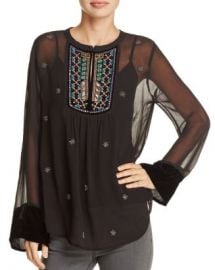 Velvet by Graham  amp  Spencer Becky Embellished Velvet-Trim Peasant Top Women - Bloomingdale s at Bloomingdales