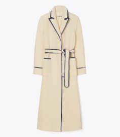 Velvet trim wool wrap coat at Tory Burch