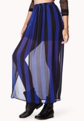 Vented Striped Maxi Skirt in blue at Forever 21