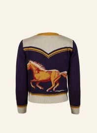 Vera - Womens Vintage-style Horse Cardigan  Navy Organic Cotton  at Palava