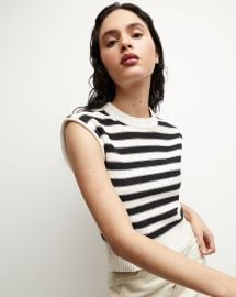 Vera Cotton Tank in Off-WhiteBlack at Veronica Beard