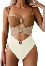 Verdusa Women's Sexy One Piece Swimsuit Ruched Cut Out Color Block Swimwear Bathing Suit at Amazon