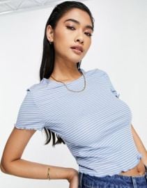 Vero Moda lettuce edge t-shirt in blue and pink stripe - part of a set at ASOS