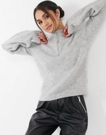 Vero Moda sweater with high neck and half zip in gray at Asos