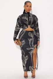 Verona Floral Long Sleeve Midi Skirt Set - Blackcombo Fashion Nova at Fashion Nova
