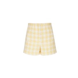 Veronica Beard - Jazmin Pale Yellow White Plaid Tweed Shorts at Mitchells