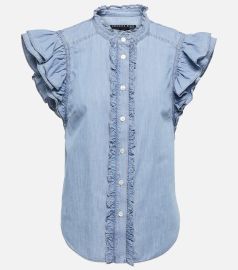 Veronica Beard - Tenille ruffle-trimmed denim top at Mytheresa