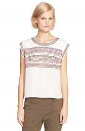 Veronica Beard  Clover  Embroidered Silk Georgette Tee at Nordstrom