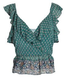 Veronica Beard  Randa Paisley Ruffle Trim Peplum Top at Intermix