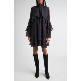 Veronica Beard Adlington Ruffle Detail Long Sleeve Silk Chiffon Dress at Nordstrom