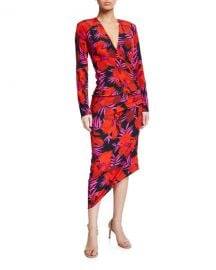 Veronica Beard Alvaro Floral-Print Asymmetric Ruched Dress at Neiman Marcus