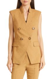 Veronica Beard Amika Double Breasted Linen Blend Vest in Camel Size 4 at Nordstrom