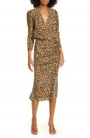 Veronica Beard Arielle Leopard Print Stretch Silk Midi Dress   Nordstrom at Nordstrom