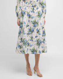 Veronica Beard Arwen Floral Belted Midi Skirt at Neiman Marcus