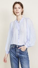 WornOnTV: Morgan’s blue embellished sheer blouse on E! News Daily Pop ...