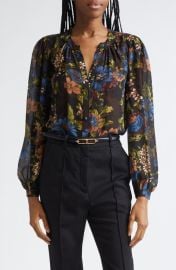 Veronica Beard Ashlynn Floral Pintuck Silk Top at Nordstrom