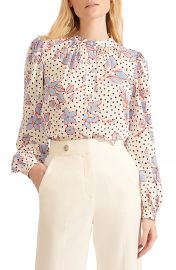 Veronica Beard Ashlynn Floral Polka Dot Stretch Silk Blouse   Nordstrom at Nordstrom