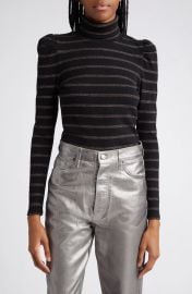 Veronica Beard Audrey Metallic Stripe Turtleneck in Metallic Multi at Nordstrom