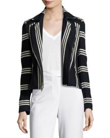 Veronica Beard Bailey Striped Cotton Moto Jacket  Navy White at Neiman Marcus