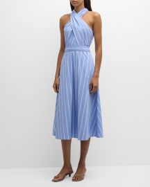 Veronica Beard Baylee Stripe Halter Midi Dress at Neiman Marcus