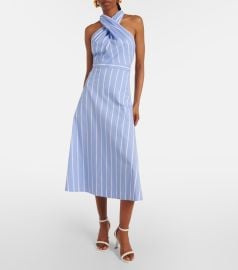 Veronica Beard Baylee Stripe Halter Midi Dress in Hydrangea White at Mytheresa