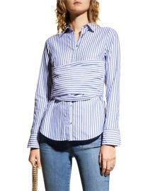 Veronica Beard Baylor Button-Front Bustier Combo Shirt at Neiman Marcus