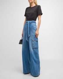 Veronica Beard Belisa Belted Wide Leg Cargo Jeans at Neiman Marcus