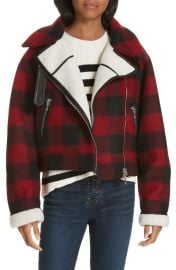 Veronica Beard Benni Faux Shearling Lined Buffalo Check Moto Jacket at Nordstrom