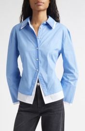 Veronica Beard Bonnie Layered Cotton Blend Button-Up Shirt at Nordstrom