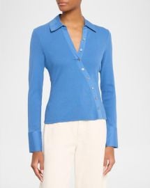 Veronica Beard Brenner Long Sleeve Asymmetric Button Top at Neiman Marcus