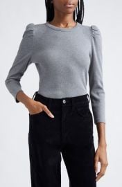 Veronica Beard Britney Puff Shoulder Rib Top at Nordstrom