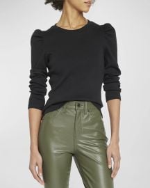 Veronica Beard Britney Puff-Sleeve Cotton Top at Neiman Marcus
