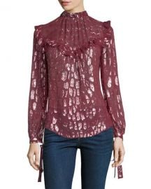 Veronica Beard Brooks Mock-Neck Long-Sleeve Silk Blouse w at Neiman Marcus