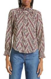 Veronica Beard Calisto Stripe Ruffle Neck Cotton Shirt at Nordstrom