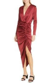 Veronica Beard Cameri Ruched Long Sleeve Stretch Silk Midi Dress at Nordstrom